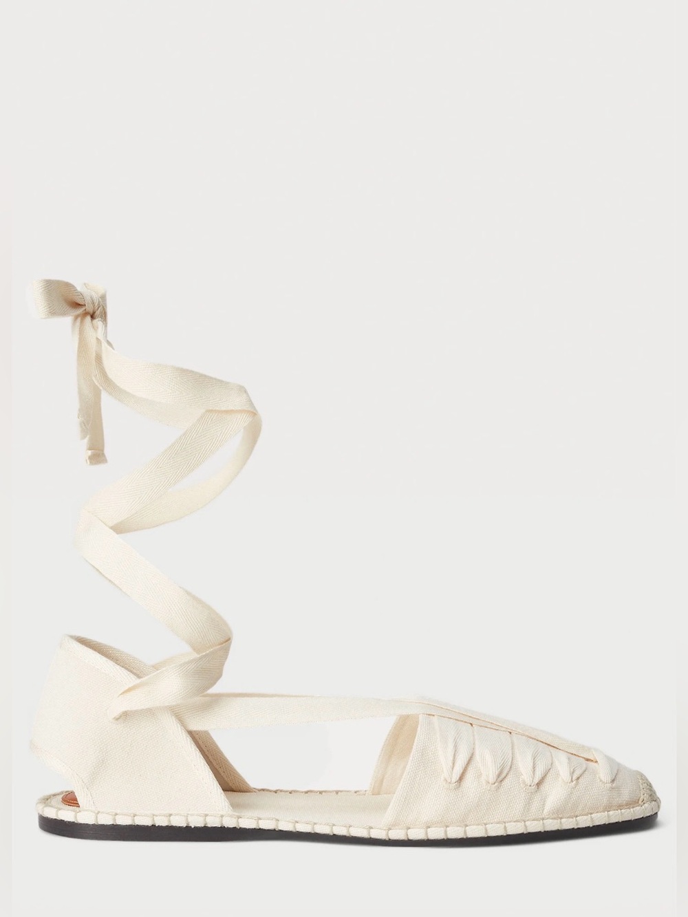 Polo Ralph Lauren Woven Canvas Ankle-Tie Espadrille Flats - Ivory SIZE 6.5